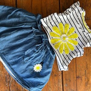 Girls size 5 denim skirt striped daisy sequin top Rachel Zoe summer outfit